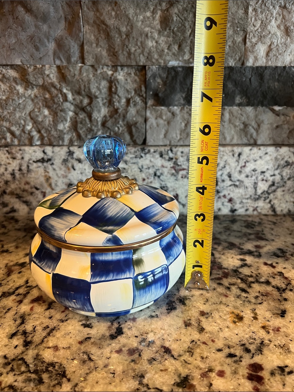 Mackenzie-Childs Royal Check Squashed Pot. EUC. 💙🤍 - Picture 11 of 11